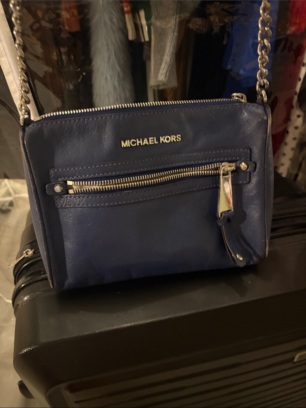 Michael Kors Navy Leather Chain-strap Crossbody